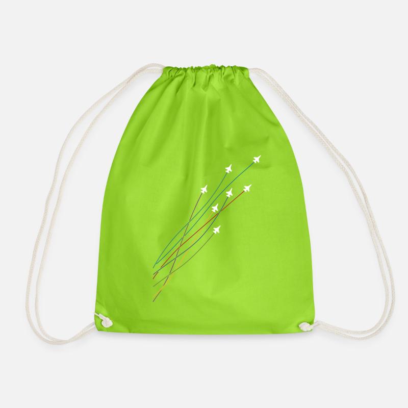 Pilot Colorful Flying Jets Airplanes Aeroplanes - Drawstring Bag - neon green