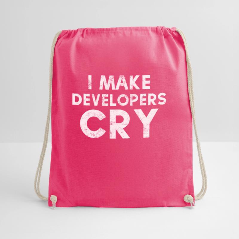 I Make Developers Cry Distressed design QA Drawstring Bag
