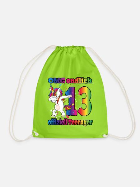 OMG endlich 13! Dabbing Einhorn 13. Geburtstag - Turnbeutel - Neongrün