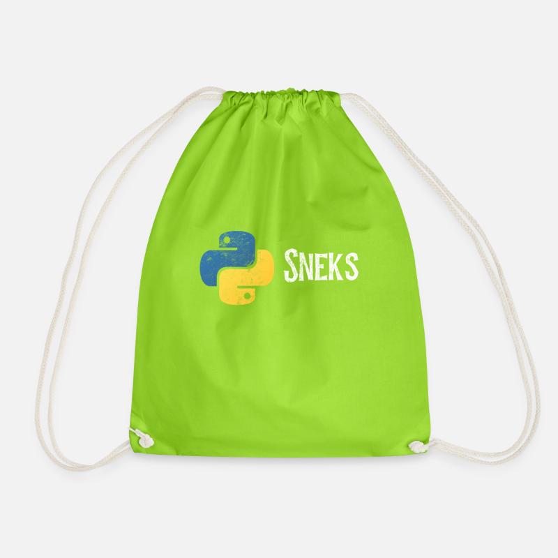 Funny Python Programmer Programming Distressed - Drawstring Bag - neon green