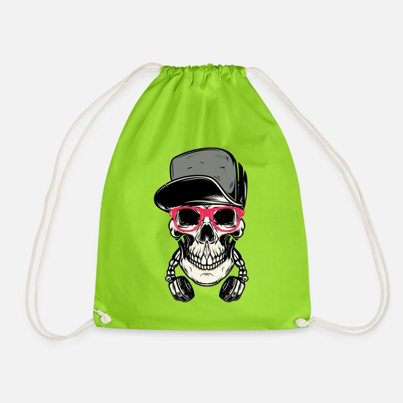 DJ Totenkopf mit Kopfhörer - Turnbeutel - Neongrün