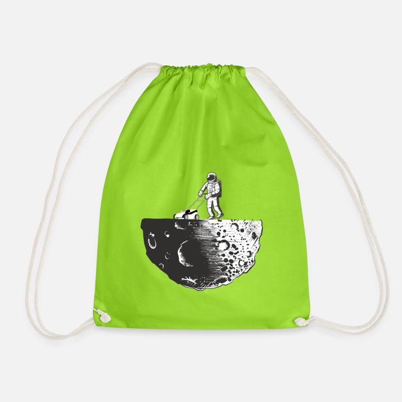 Man moon astronaut lawn mower gardening - Drawstring Bag - neon green