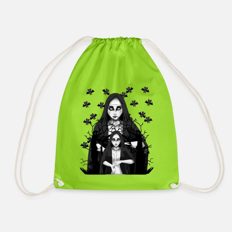 Nonne Dämon Fledermäuse Satanisch Horror Halloween - Turnbeutel - Neongrün