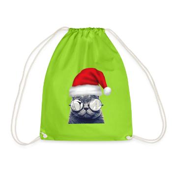 Christmas Cat Glasses - Turnbeutel - Neongrün - Vorne