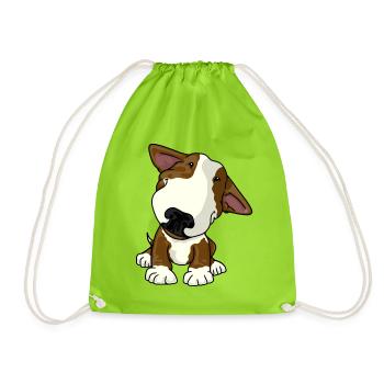 Happy Bullterrier Puppy Brown - Drawstring Bag - neon green - Front