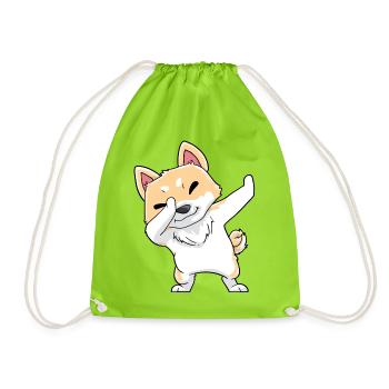 Akita Hund Kawaii Dabbing - Turnbeutel - Neongrün - Vorne