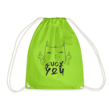 Fuck You - Fuck Off - Cat with middle finger - Drawstring Bag - neon green - Front