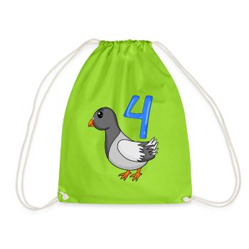 4 ans - 4ème anniversaire - motif oiseau pigeon - Sac de sport léger - vert néon - Devant