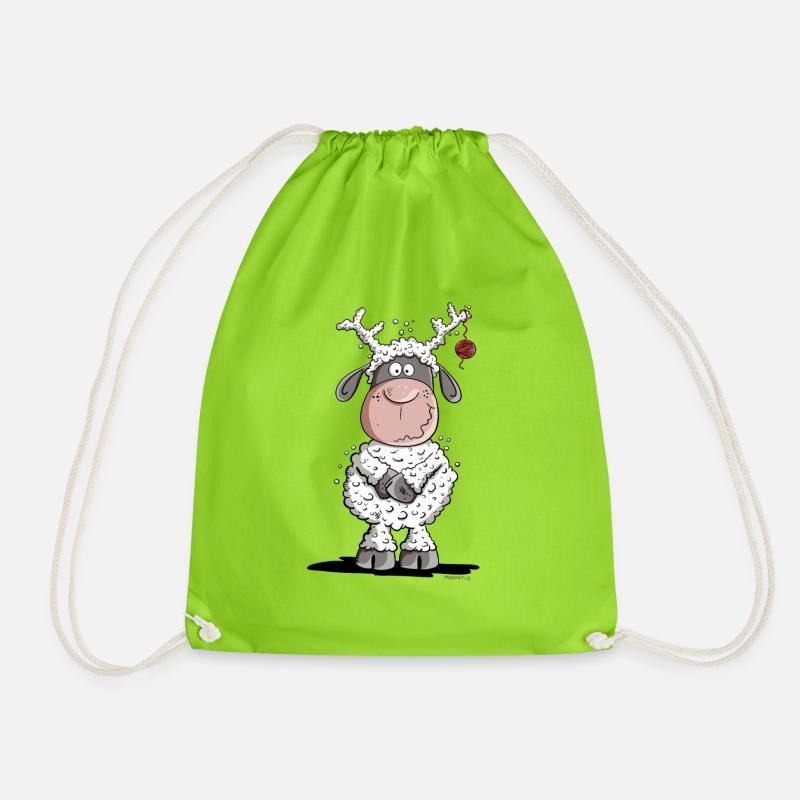 Christmas sheep plays reindeer - Drawstring Bag - neon green