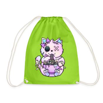 Pastel-Gothic-Katze Ramen - Turnbeutel - Neongrün - Vorne