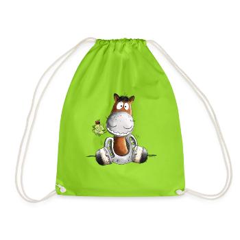 Lucky Horse I Horse Horseshoe Lucky Shamrock - Drawstring Bag - neon green - Front