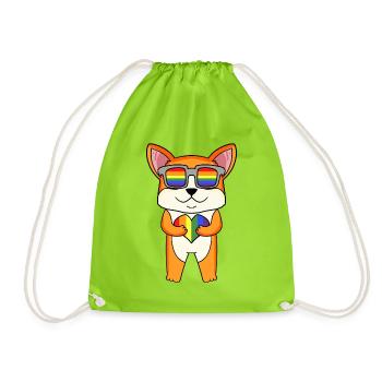 LGBT Dog Welsh Corgi Pembroke Rainbow - Drawstring Bag - neon green - Front