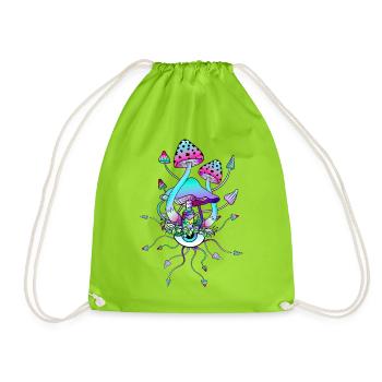 Magic Mushrooms Mushroom Eyes Art - Drawstring Bag - neon green - Front