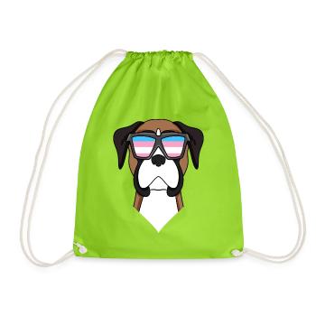 Transgender Deutscher Boxer Hund - Hund mit Brille - Turnbeutel - Neongrün - Vorne
