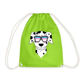 Transgender Dalmatiner Hund - Hund mit Brille - Turnbeutel - Neongrün - Vorne