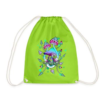 Magic Mushrooms Neon Psychedelic Shrooms - Drawstring Bag - neon green - Front