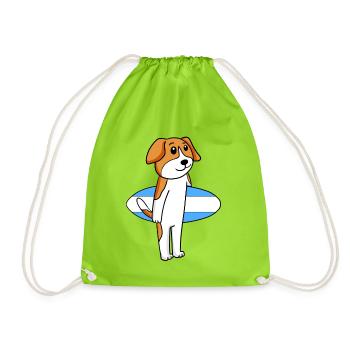 Surfboard Dog Beagle Surfing Gift - Drawstring Bag - neon green - Front