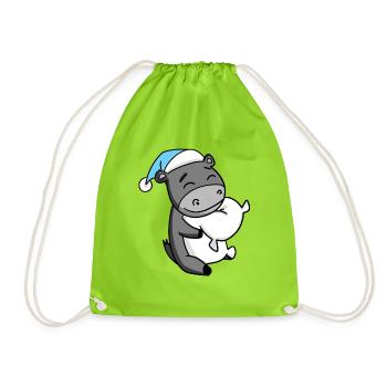 Donkey with pillow and sleeping cap - Drawstring Bag - neon green - Front