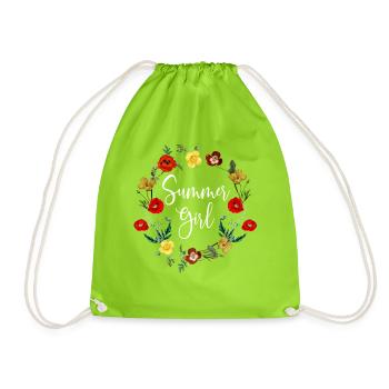 Summer Girl Poppy Flowers Leo Born In August Birth - Drawstring Bag - neon green - Front