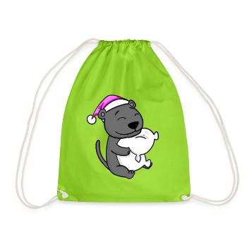 cute black panther with pillow and sleeping cap - Drawstring Bag - neon green - Front