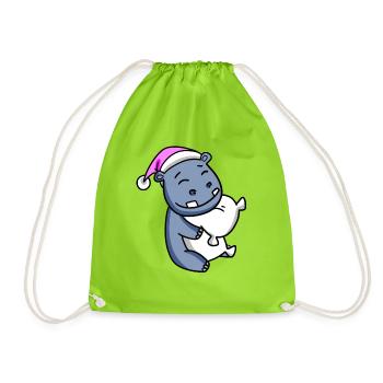 Hippo with pillow and sleeping cap - Drawstring Bag - neon green - Front