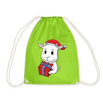 Weihnachten Ziege Baby mit Geschenk - Turnbeutel - Neongrün - Vorne