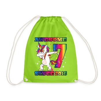 Awesome Since 2016 7. Geburtstag Dabbing Unicorn - Turnbeutel - Neongrün - Vorne