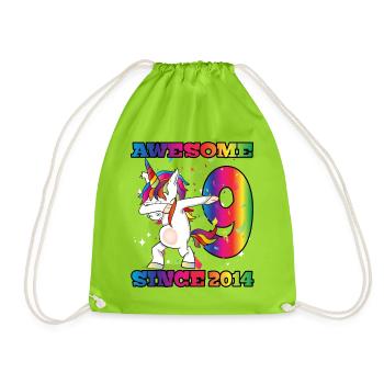Awesome Since 2014 9. Geburtstag Dabbing Unicorn - Turnbeutel - Neongrün - Vorne