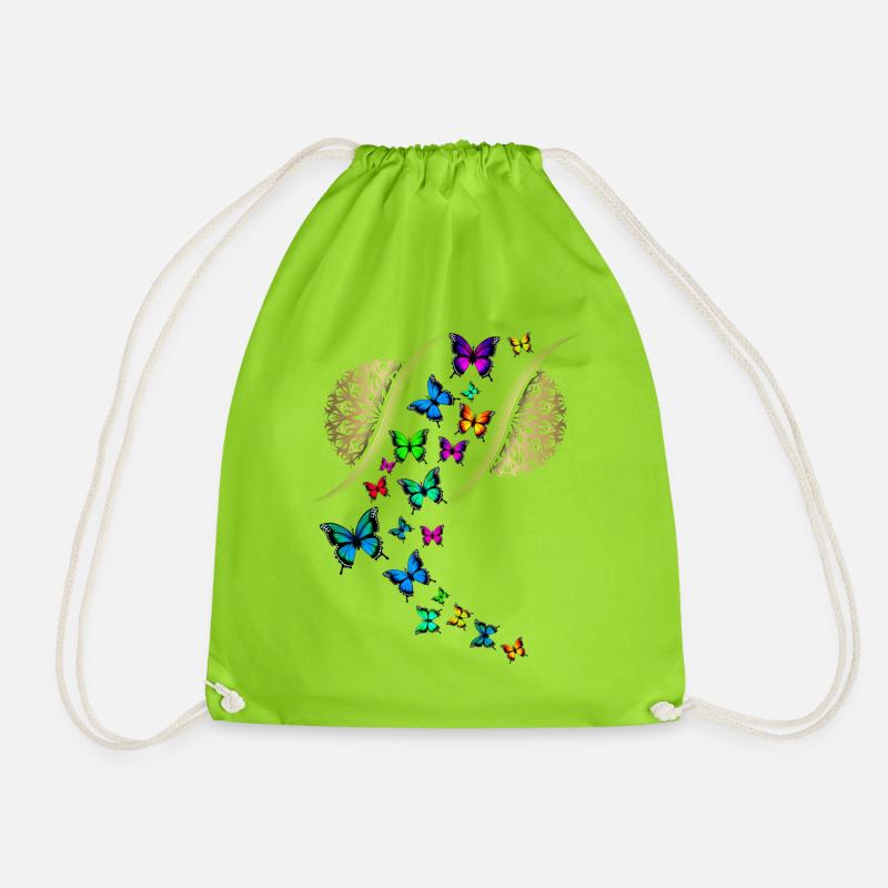 Design mit Mandala und Schmetterlingen - Turnbeutel - Neongrün