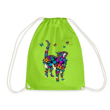 Süßes Katze aus Schmetterlingen Design - Turnbeutel - Neongrün - Vorne