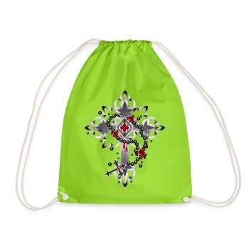 Croix faite d’éléments gothiques et chapelet - Sac de sport léger - vert néon - Devant