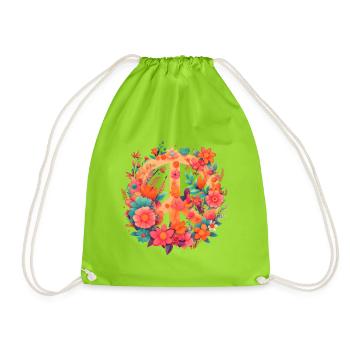 Peace Sign World Love Flowers Hippie Groovy Vibes - Drawstring Bag - neon green - Front