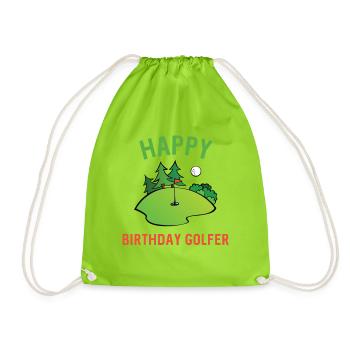 Golfer Birthday Funny Golf Happy Birdie To Me Dad - Drawstring Bag - neon green - Front