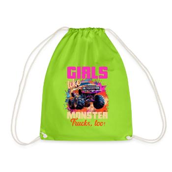 Girls Like Trucks Retro Race Big Monster Vintage - Drawstring Bag - neon green - Front