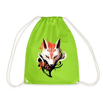 Fuchs Maske Kumiho Japan Kitsune Samurai Anime - Turnbeutel - Neongrün - Vorne