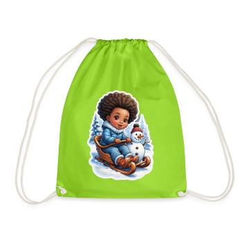Winter fun with snowman and sleigh - Drawstring Bag - neon green - Front