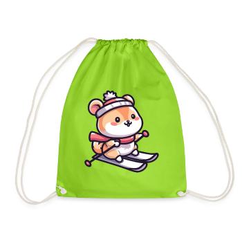 Cute hamster while skiing - Skiing holiday in the - Drawstring Bag - neon green - Front