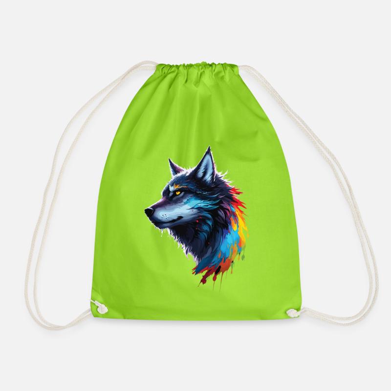Regenbogen-Aquarell Wolf Spritzt - Turnbeutel - Neongrün