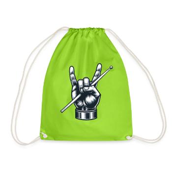 Drummer, Drummer, Band, Metal Pose, French Fries, Fork - Drawstring Bag - neon green - Front