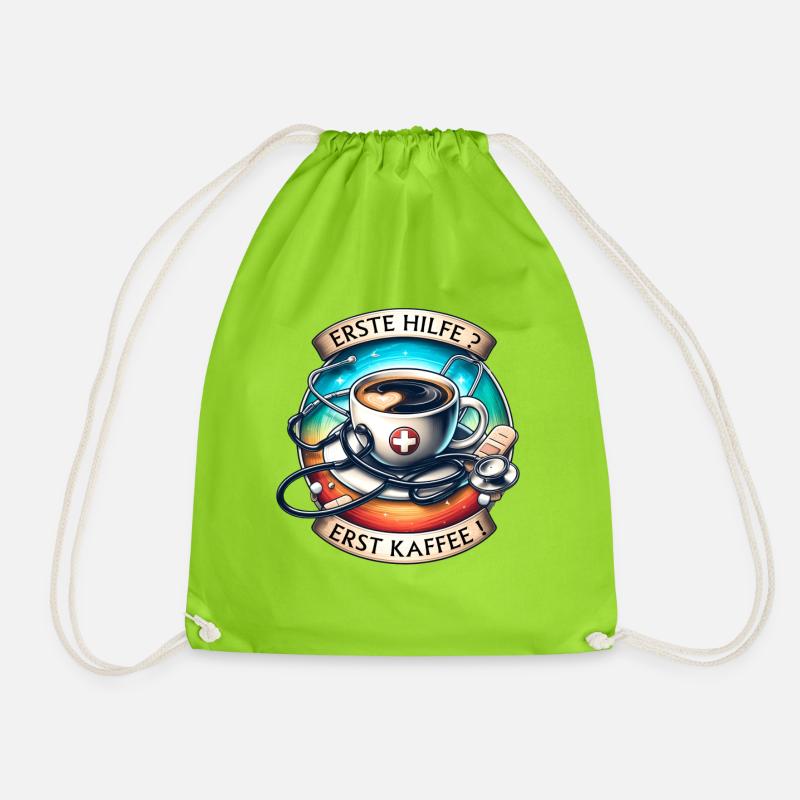 Humorous coffee art with first aid motif - Drawstring Bag - neon green
