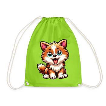 T-shirt mignon de dessin animé Corgi Joyful Puppy Love - Sac de sport léger - vert néon - Devant