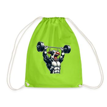 Kuh Ochse Bulle Hantel Workout - Turnbeutel - Neongrün - Vorne