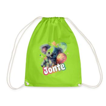JONTE - Schöner Junge Name mit süßem PANDA - Turnbeutel - Neongrün - Vorne