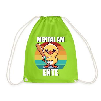 Mental At The End Cute Duck With Racket Retro - Drawstring Bag - neon green - Front