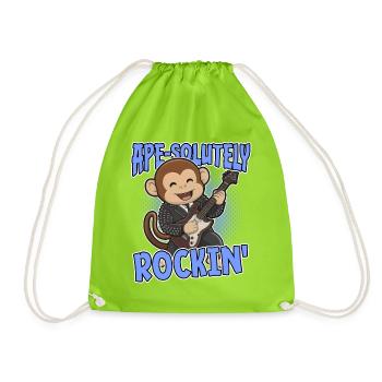 Ape-Solutely Rockin': Funny Monkey with Guitar - Drawstring Bag - neon green - Front