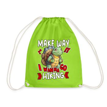 Make Way I Wanna Go Hiking Cute Turtle - Drawstring Bag - neon green - Front