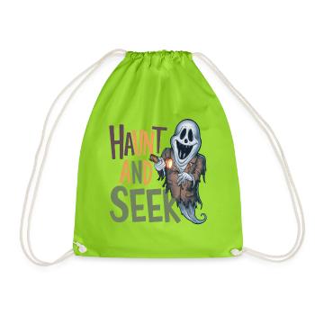Haunt and Seek Funny Halloween Ghost - Drawstring Bag - neon green - Front