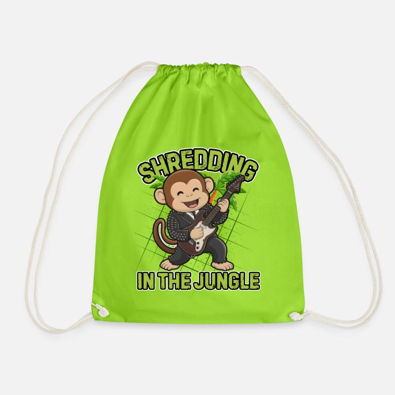 Shredding in the Jungle Funny Guitar Monkey Design - Drawstring Bag - neon green