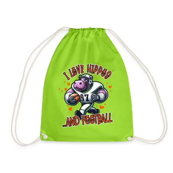 Ich liebe Nilpferde und Football American - Turnbeutel - Neongrün - Vorne
