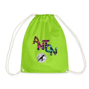 ANTON - Beau prénom de garçon avec dinosaure - Sac de sport léger - vert néon - Devant